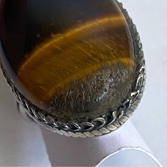 Vintage Tigers Eye Sterling Silver Ring Cocktail Oval Cabachon Stone Size 6 - Picture 8 of 13